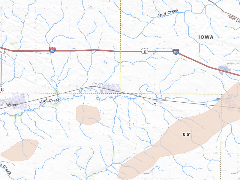 Radar-estimated hail-size map of the storm over Durant, IA on Jun 11, 2026