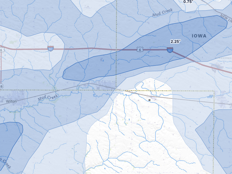 NEXRAD radar-signature map of the hail storm over Durant, IA on Jul 3, 2026
