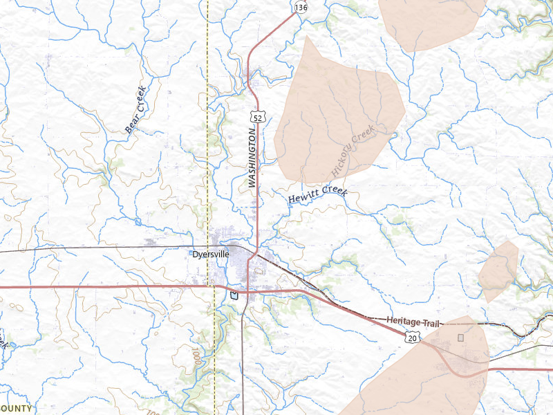 Radar-estimated hail-size map of the storm over Dyersville, IA on Apr 17, 2026
