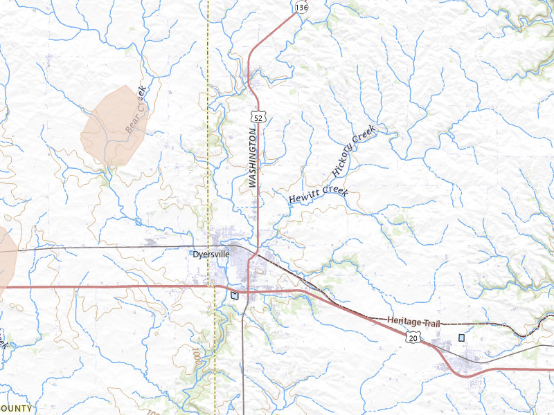 Radar-estimated hail-size map of the storm over Dyersville, IA on Apr 23, 2026