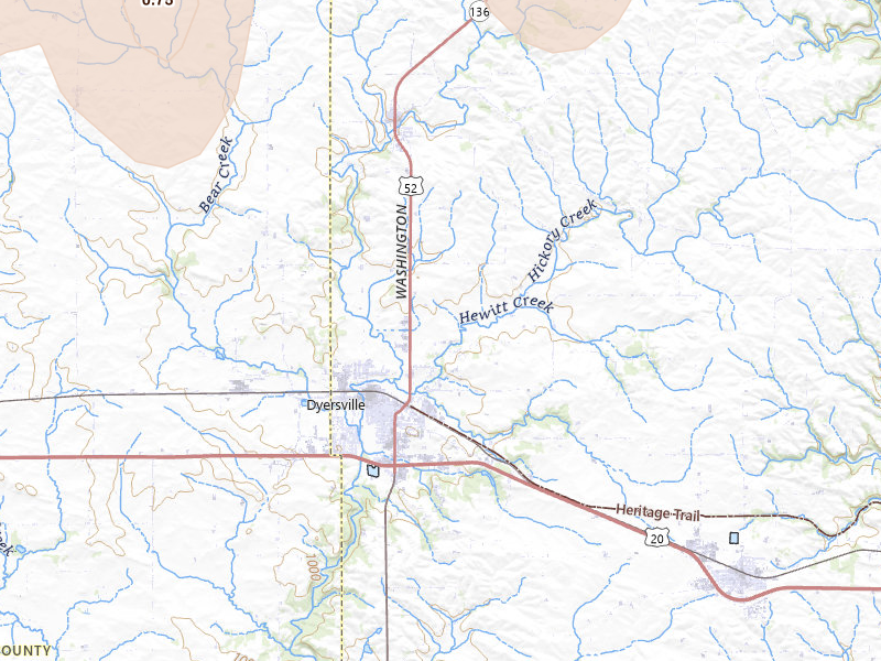 Radar-estimated hail-size map of the storm over Dyersville, IA on May 16, 2026