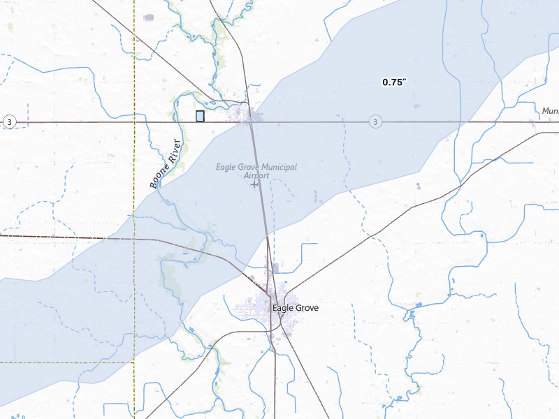 NEXRAD radar-signature map of the hail storm over Eagle Grove, IA on Jun 28, 2026