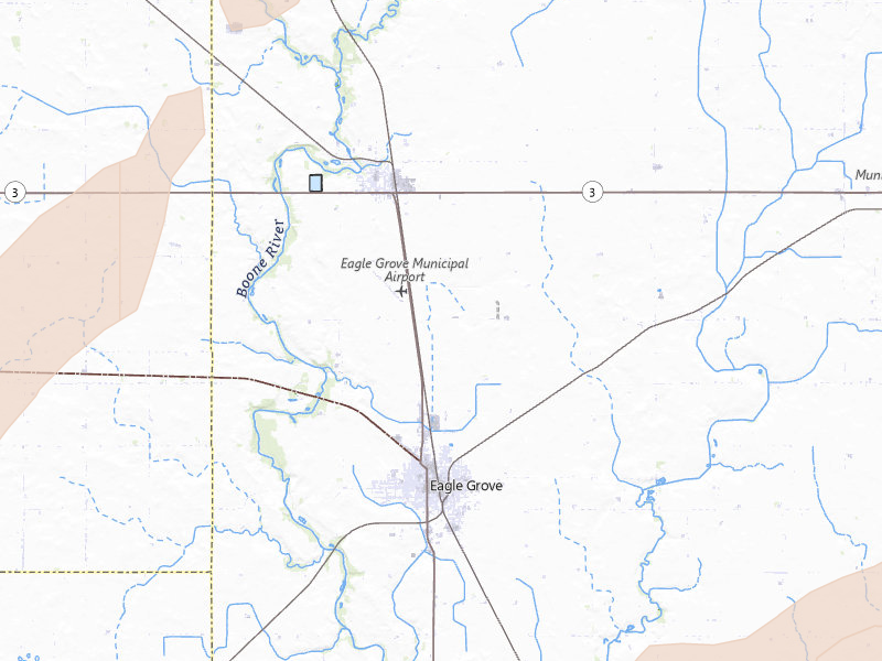 Radar-estimated hail-size map of the storm over Eagle Grove, IA on Jul 2, 2026