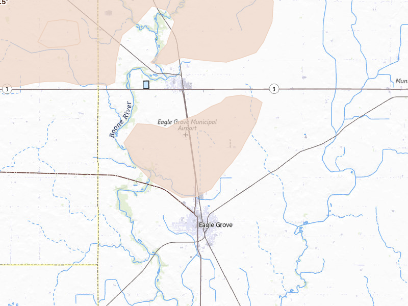 Radar-estimated hail-size map of the storm over Eagle Grove, IA on Aug 9, 2026