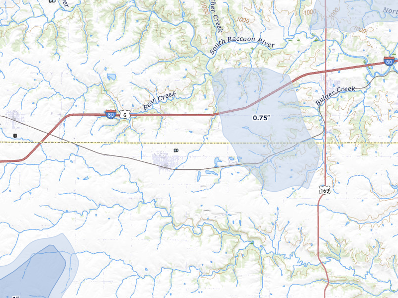 NEXRAD radar-signature map of the hail storm over Earlham, IA on Mar 6, 2026