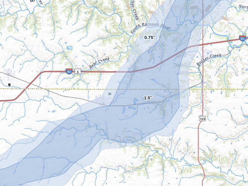NEXRAD radar-signature map of the hail over Earlham, IA