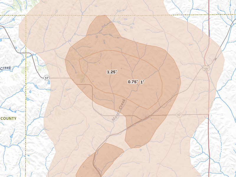 Radar-estimated hail-size map of the storm over Earling, IA