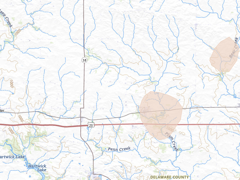 Radar-estimated hail-size map of the storm over Earlville, IA on Apr 23, 2026