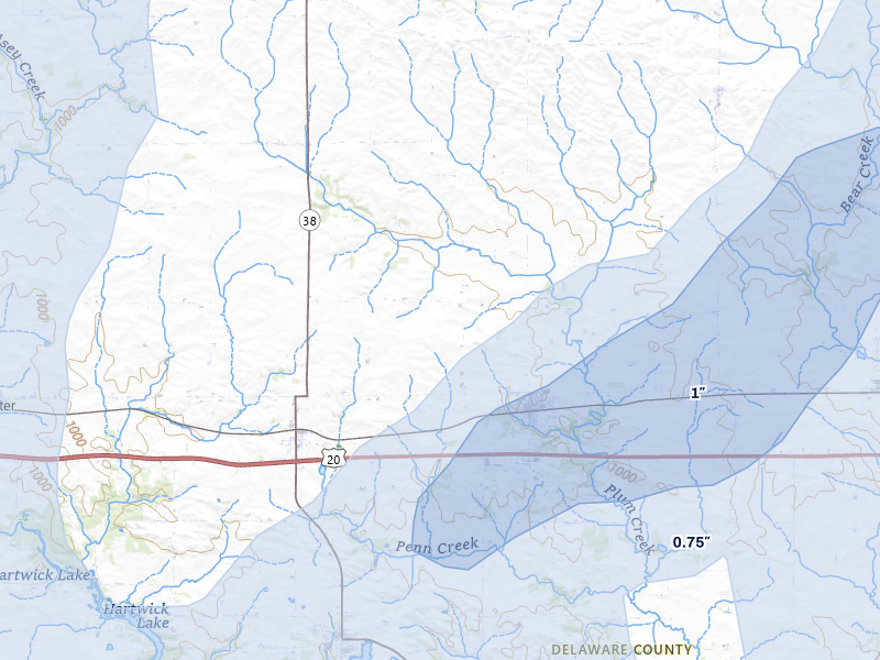 NEXRAD radar-signature map of the hail over Earlville, IA