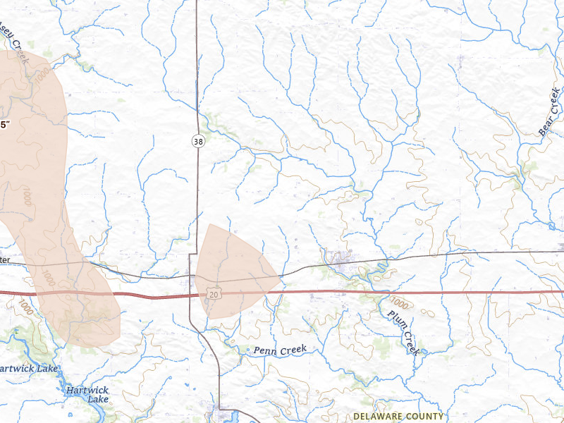 Radar-estimated hail-size map of the storm over Earlville, IA on Aug 11, 2026