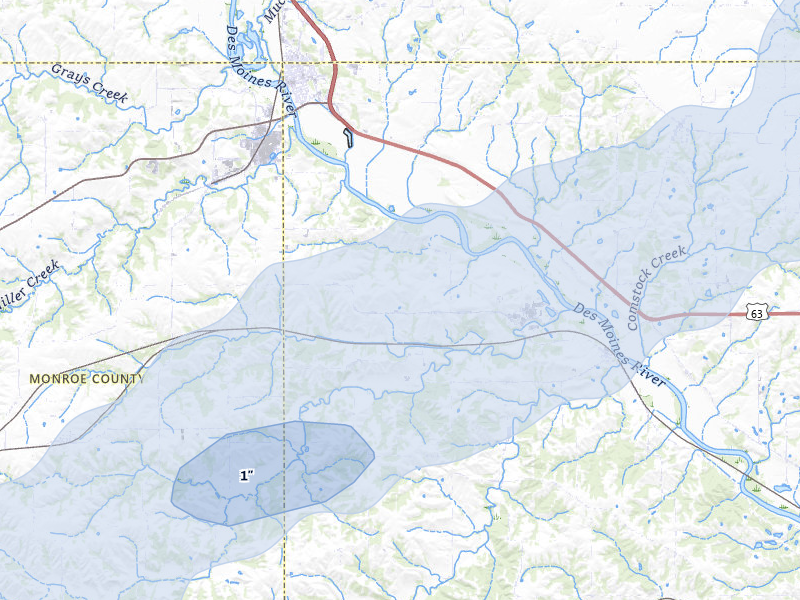 NEXRAD radar-signature map of the hail over Eddyville, IA