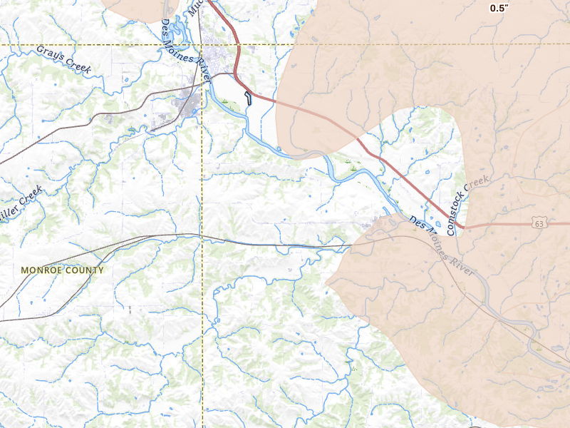 Radar-estimated hail-size map of the storm over Eddyville, IA on Jun 17, 2026