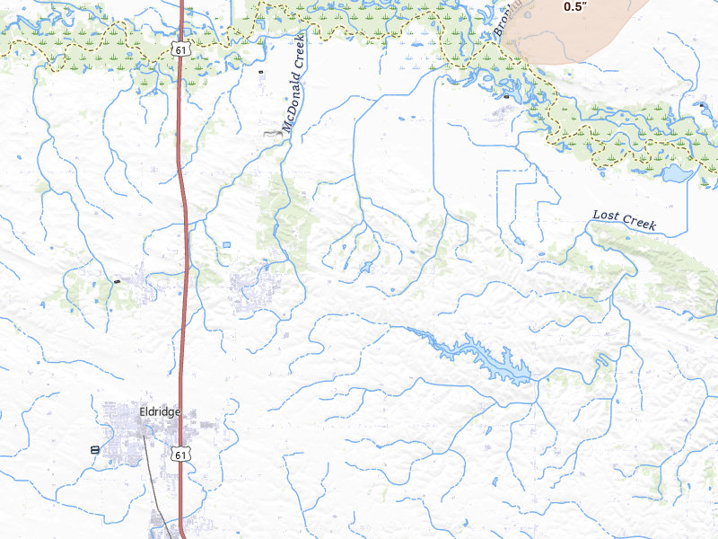 Radar-estimated hail-size map of the storm over Eldridge, IA on Apr 2, 2026