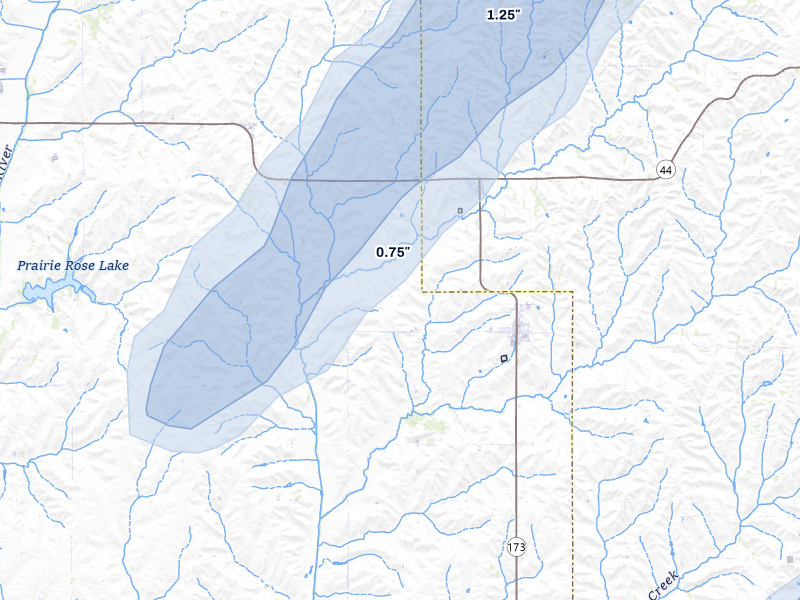 NEXRAD radar-signature map of the hail storm over Elk Horn, IA on Mar 5, 2026