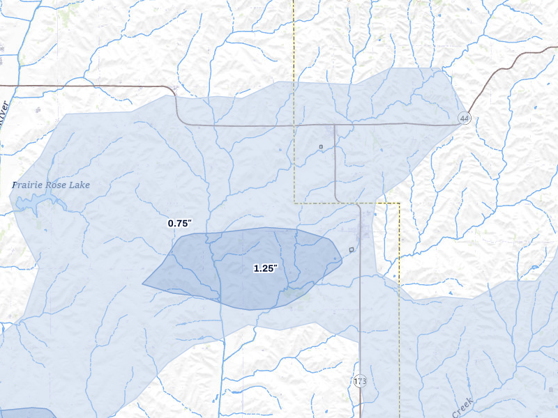 NEXRAD radar-signature map of the hail over Elk Horn, IA