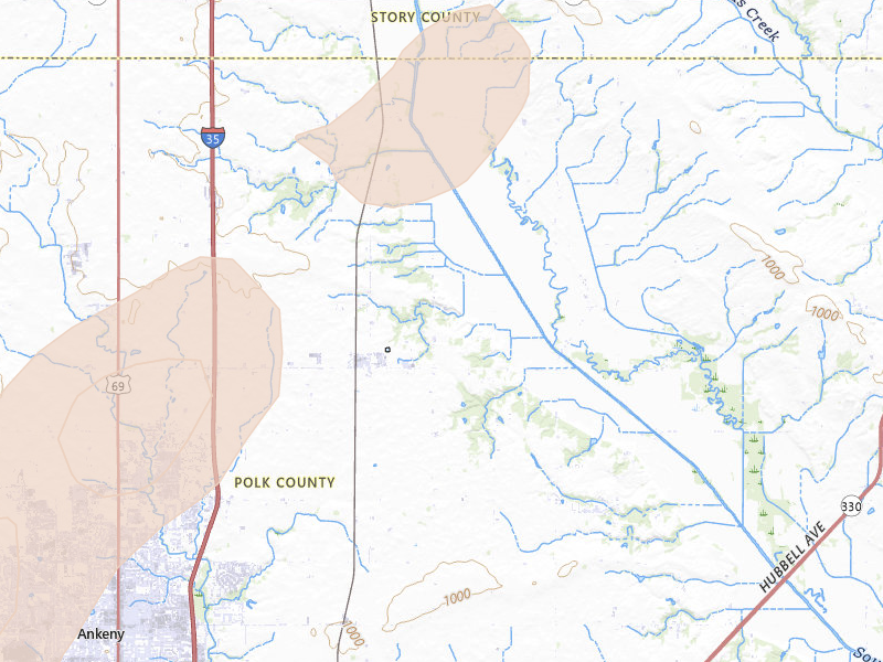Radar-estimated hail-size map of the storm over Elkhart, IA on Mar 6, 2026