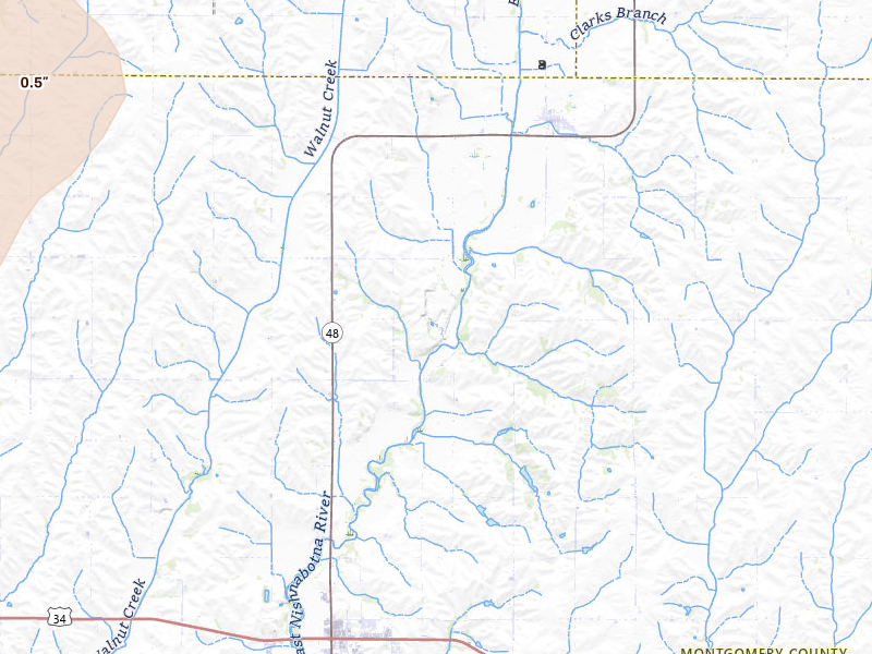 Radar-estimated hail-size map of the storm over Elliott, IA on Apr 23, 2026