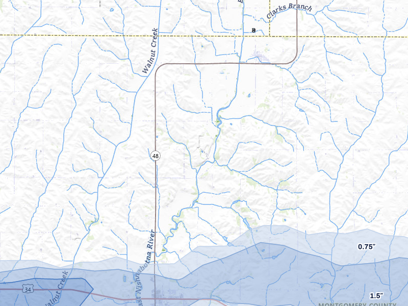 NEXRAD radar-signature map of the hail storm over Elliott, IA on May 15, 2026
