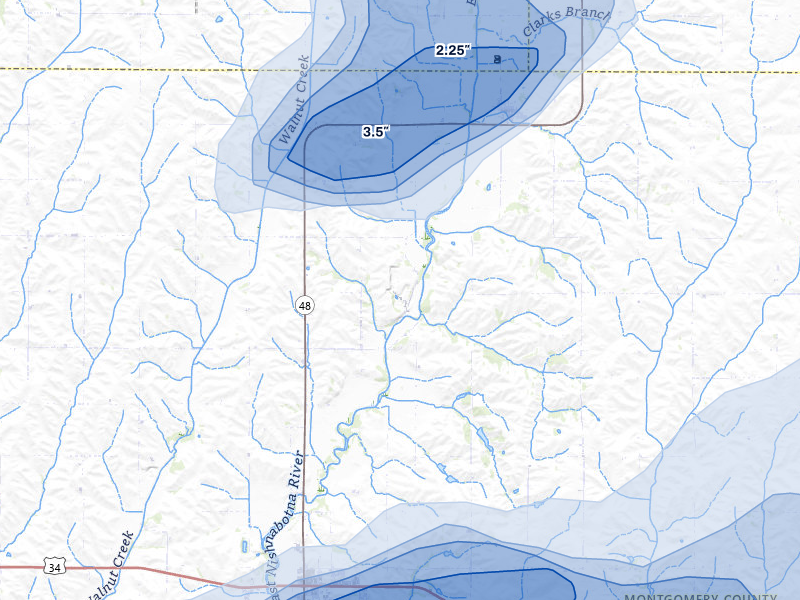 NEXRAD radar-signature map of the hail storm over Elliott, IA on May 16, 2026