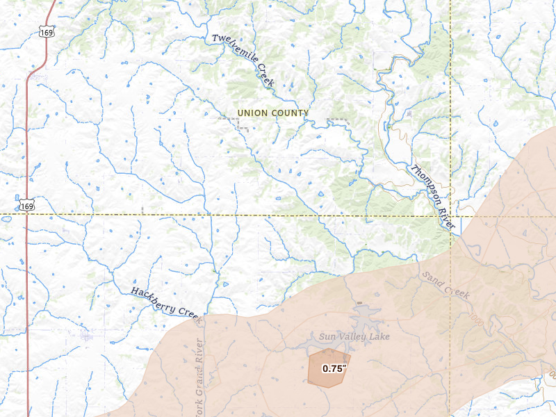 Radar-estimated hail-size map of the storm over Ellston, IA
