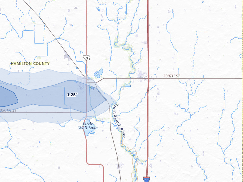 NEXRAD radar-signature map of the hail storm over Ellsworth, IA on May 15, 2026