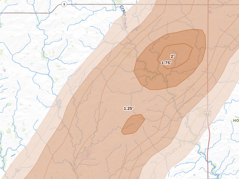 Radar-estimated hail-size map of the storm over Elma, IA