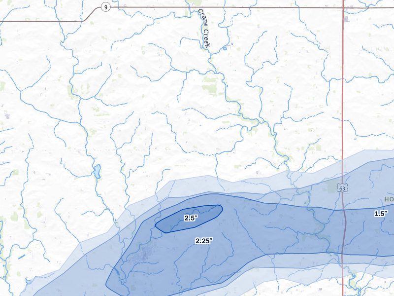 NEXRAD radar-signature map of the hail over Elma, IA