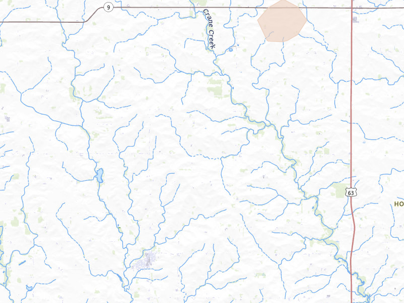 Radar-estimated hail-size map of the storm over Elma, IA on Jul 1, 2026