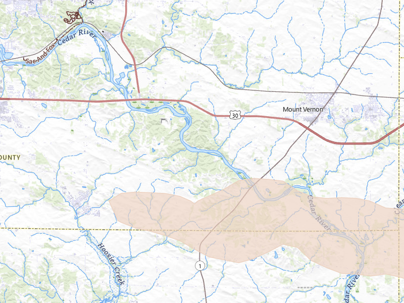 Radar-estimated hail-size map of the storm over Ely, IA on Aug 11, 2026