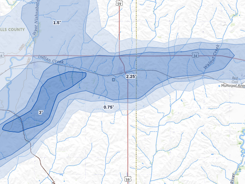 NEXRAD radar-signature map of the hail storm over Emerson, IA on May 15, 2026