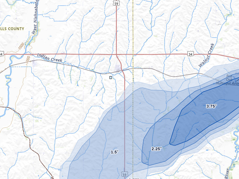NEXRAD radar-signature map of the hail storm over Emerson, IA on May 16, 2026