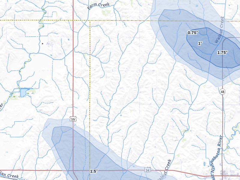 NEXRAD radar-signature map of the hail storm over Emerson, IA on May 31, 2026