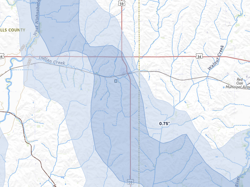 NEXRAD radar-signature map of the hail storm over Emerson, IA on Jun 30, 2026