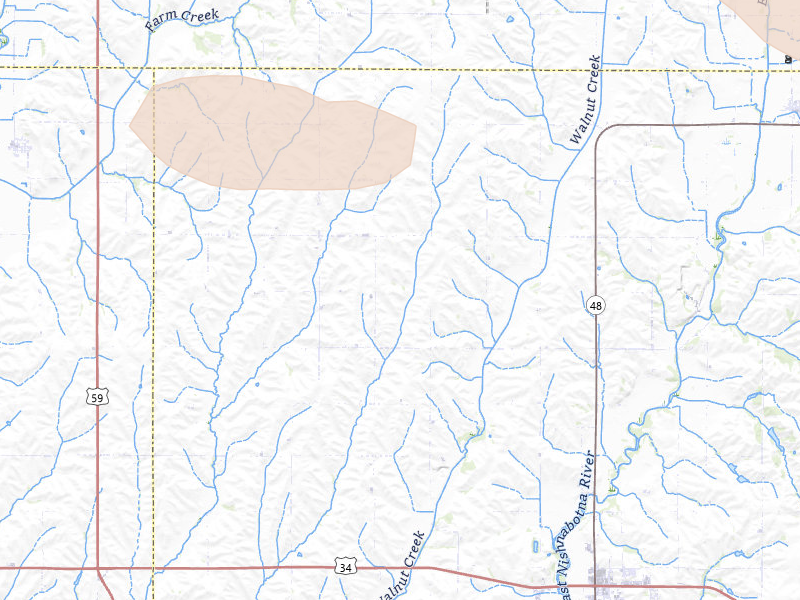 Radar-estimated hail-size map of the storm over Emerson, IA on Aug 8, 2026