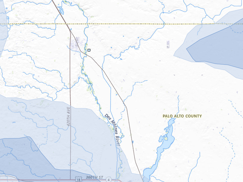 NEXRAD radar-signature map of the hail storm over Emmetsburg, IA on Aug 8, 2026