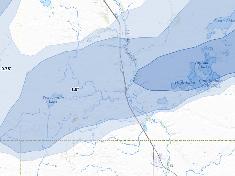 NEXRAD radar-signature map of the hail storm over Estherville, IA on May 15, 2026
