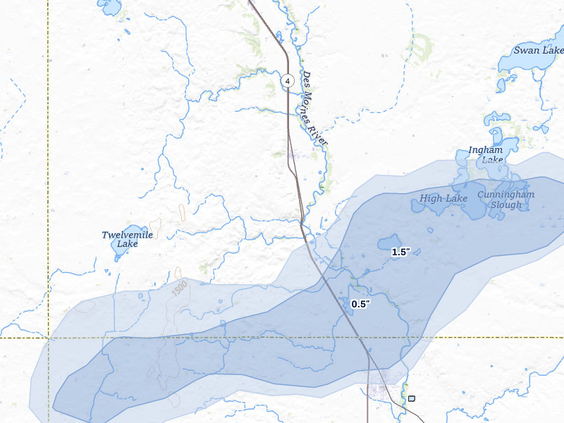 NEXRAD radar-signature map of the hail storm over Estherville, IA on Jun 27, 2026
