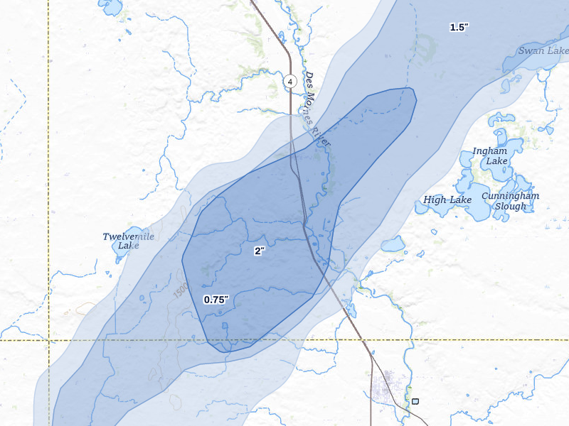 NEXRAD radar-signature map of the hail storm over Estherville, IA on Jun 29, 2026