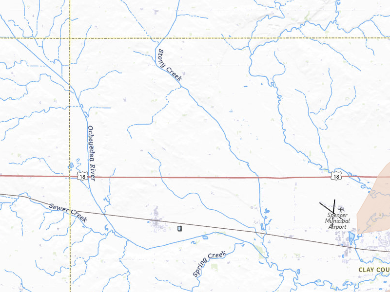 Radar-estimated hail-size map of the storm over Everly, IA on Jul 1, 2026