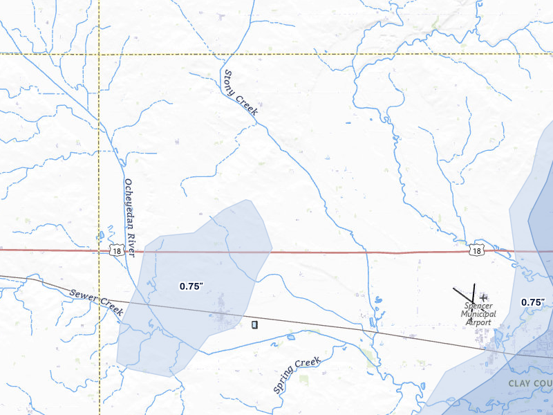 NEXRAD radar-signature map of the hail over Everly, IA
