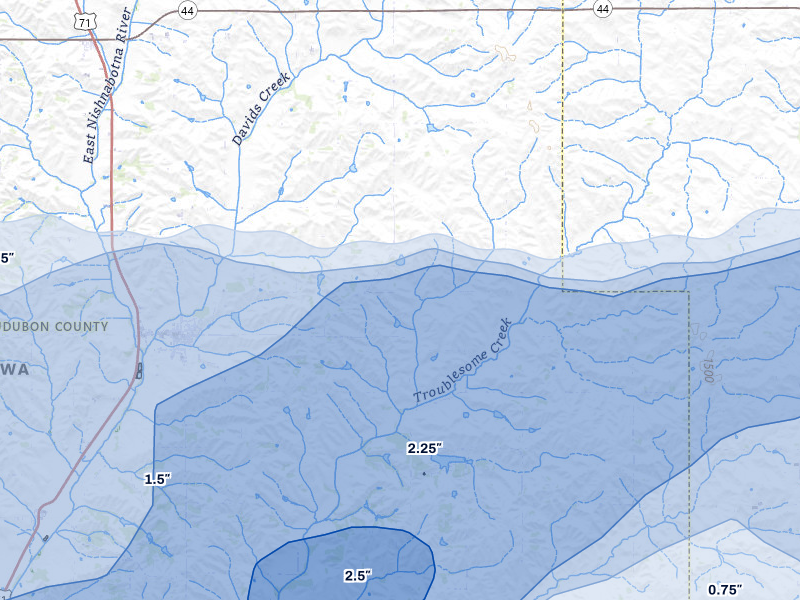 NEXRAD radar-signature map of the hail storm over Exira, IA on Mar 30, 2026