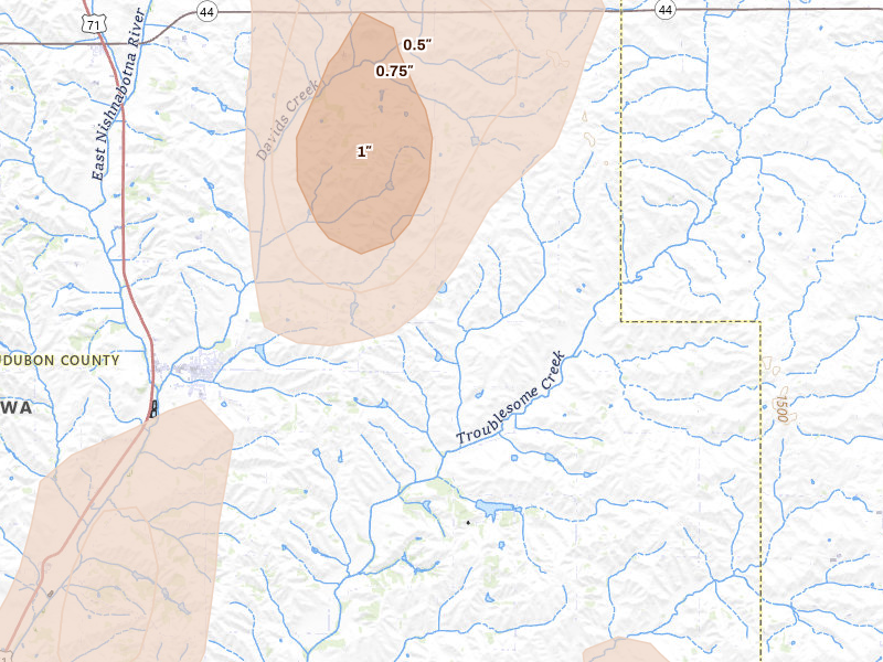 Radar-estimated hail-size map of the storm over Exira, IA