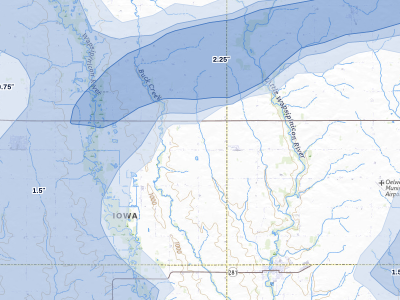 NEXRAD radar-signature map of the hail over Fairbank, IA