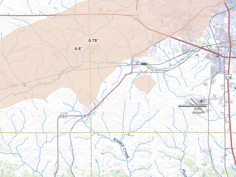 Radar-estimated hail-size map of the storm over Fairfax, IA