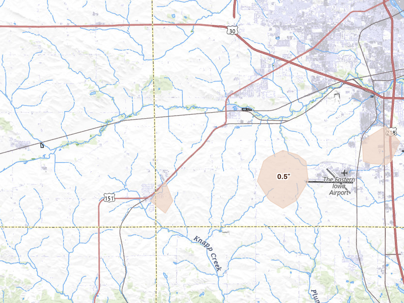 Radar-estimated hail-size map of the storm over Fairfax, IA