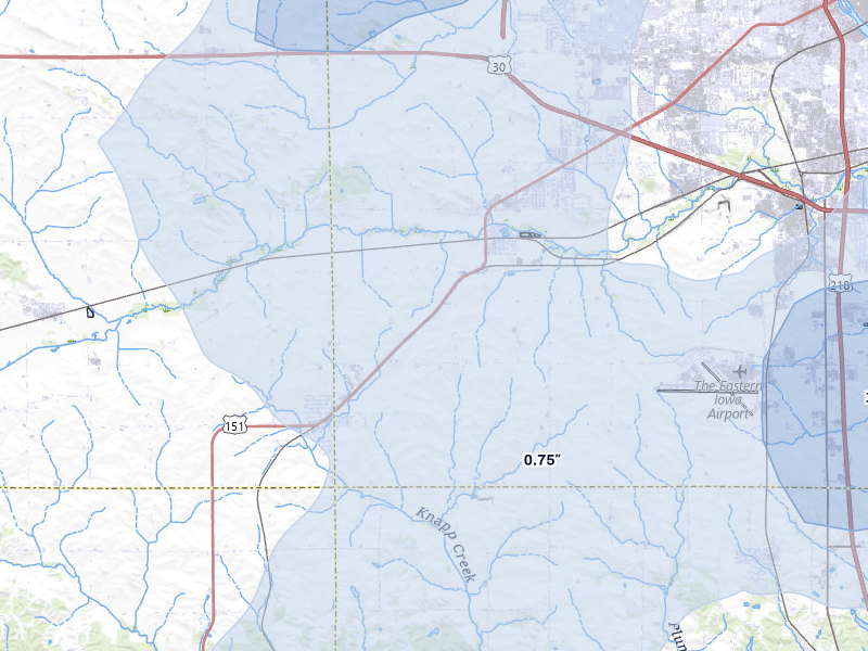 NEXRAD radar-signature map of the hail over Fairfax, IA