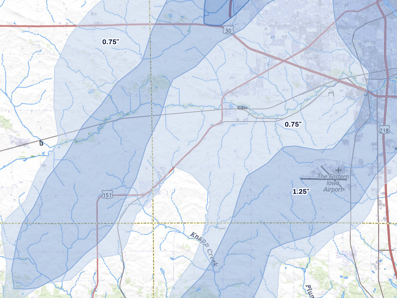 NEXRAD radar-signature map of the hail over Fairfax, IA