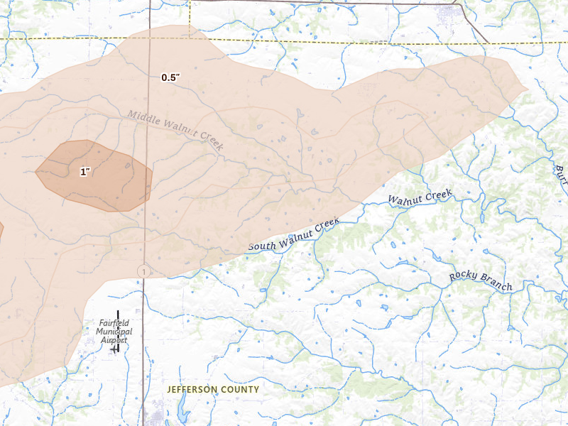 Radar-estimated hail-size map of the storm over Fairfield, IA