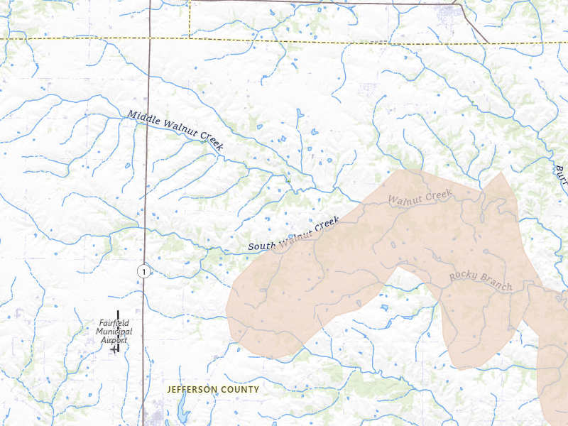 Radar-estimated hail-size map of the storm over Fairfield, IA on Jun 11, 2026