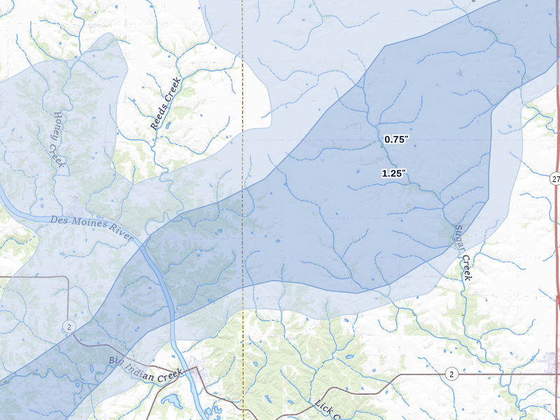 NEXRAD radar-signature map of the hail storm over Farmington, IA on Apr 17, 2026